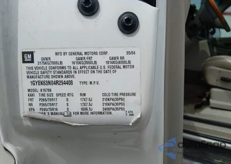 2004 Cadillac Escalade Standard из США, поврежденный, VIN 1GYEK63N04R294408